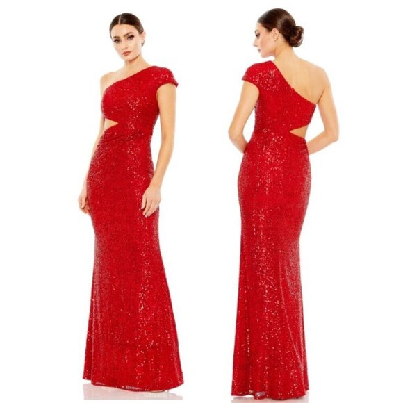 Mac Duggal Dresses & Skirts - New Mac Duggal Size 0 Red 42022 Sequined One Shoulder Cut Out Gown Dress $398